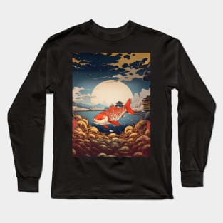 Majestic Koi: Prosperity, Good Luck, and Beauty on a Dark Background Long Sleeve T-Shirt